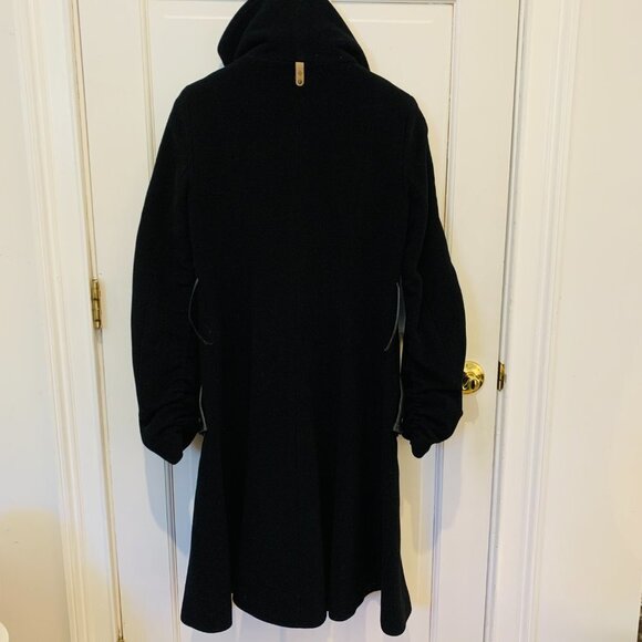 Mackage Coat Black Wool Cashmere Blend Leather Belt Trim Womens Size XS - Picture 12 of 16